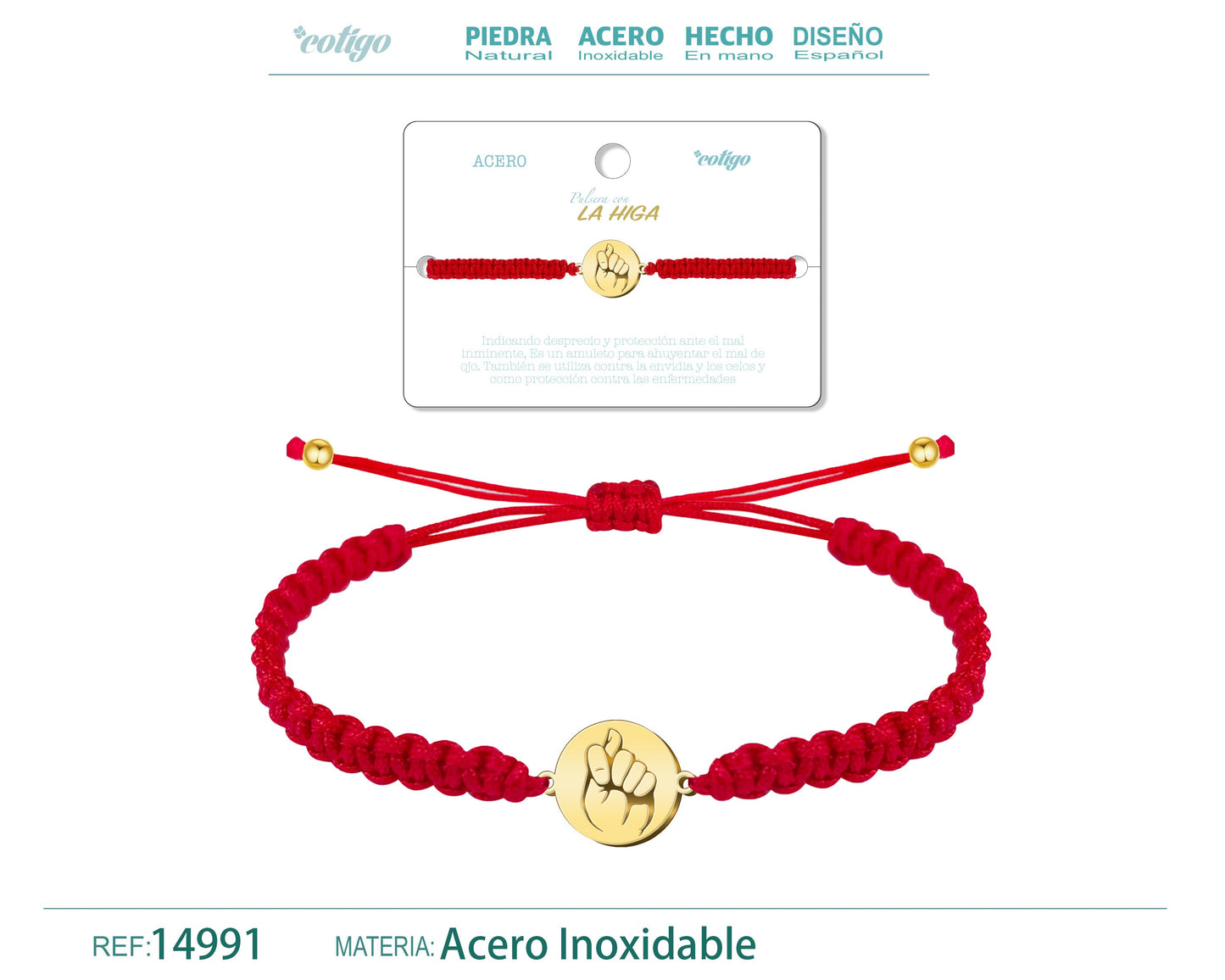 Pulsera Hilo Destino con La Higa Acero Dorado