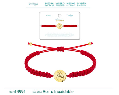 Pulsera Hilo Destino con La Higa Acero Dorado