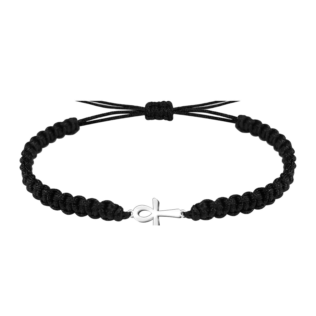Pulsera Hilo Destino con Cruz Egipcia Ankh en Acero Plateado