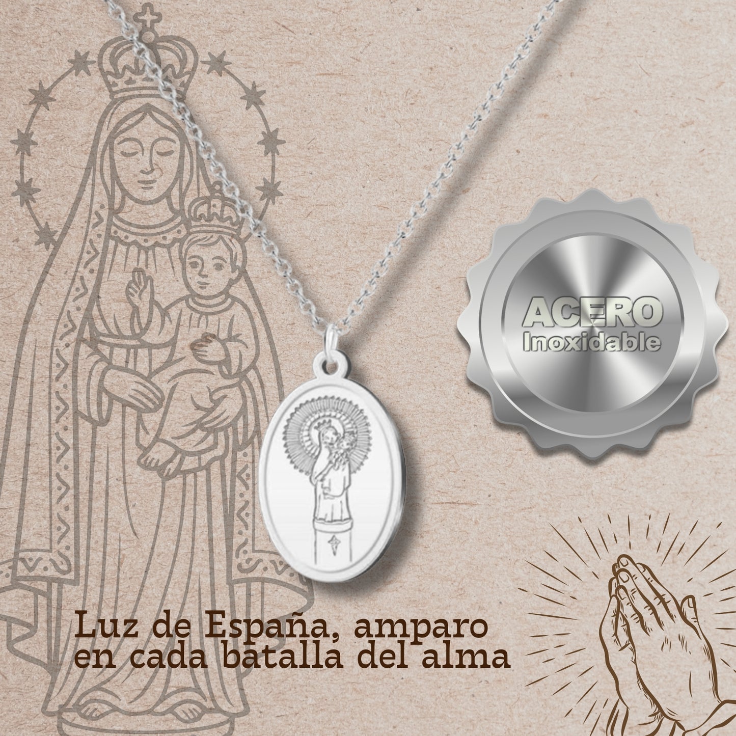Collar Virgen de Pilar Acero plateado