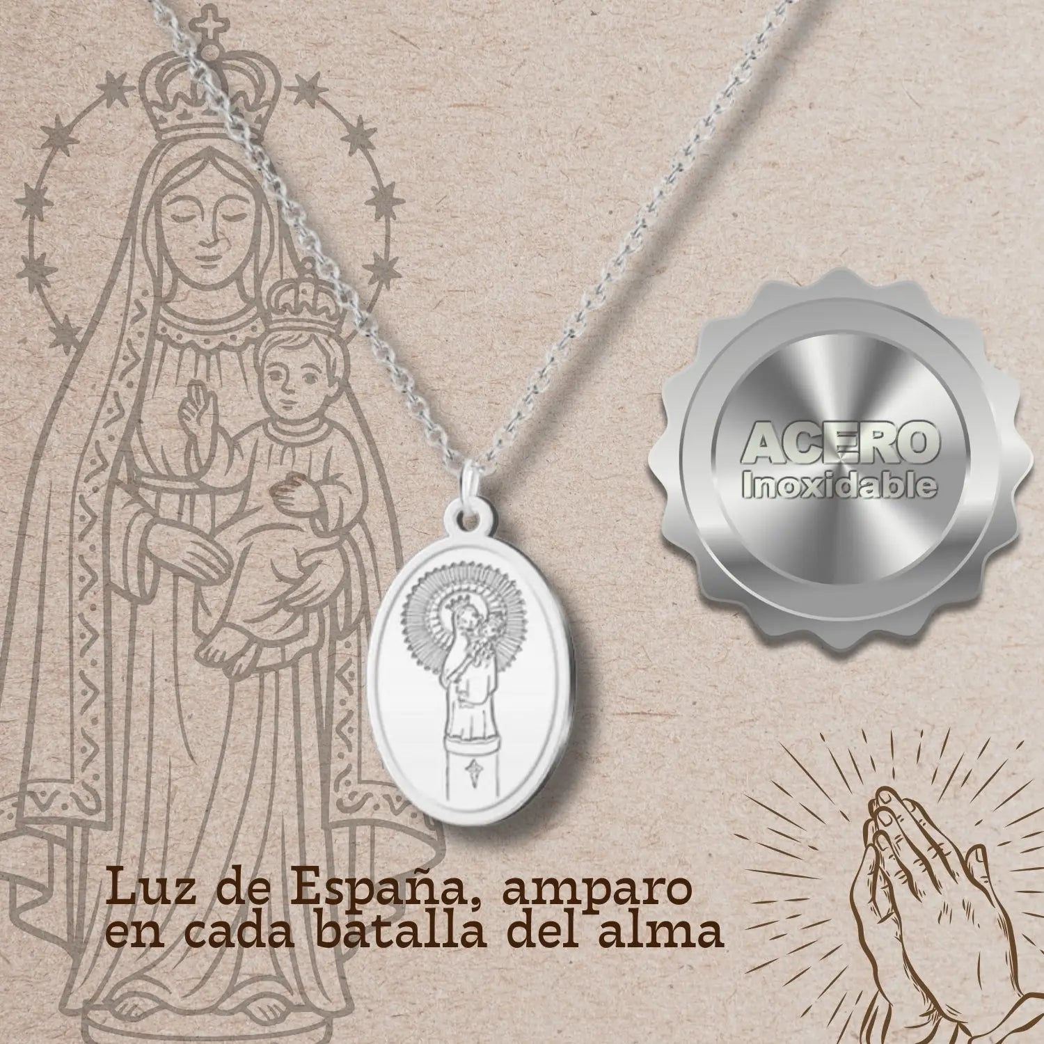 Collar Virgen del Pilar en Acero Plateado - cotigo