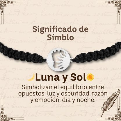 Pulsera Hilo Destino con Sol y Luna Acero Plateado