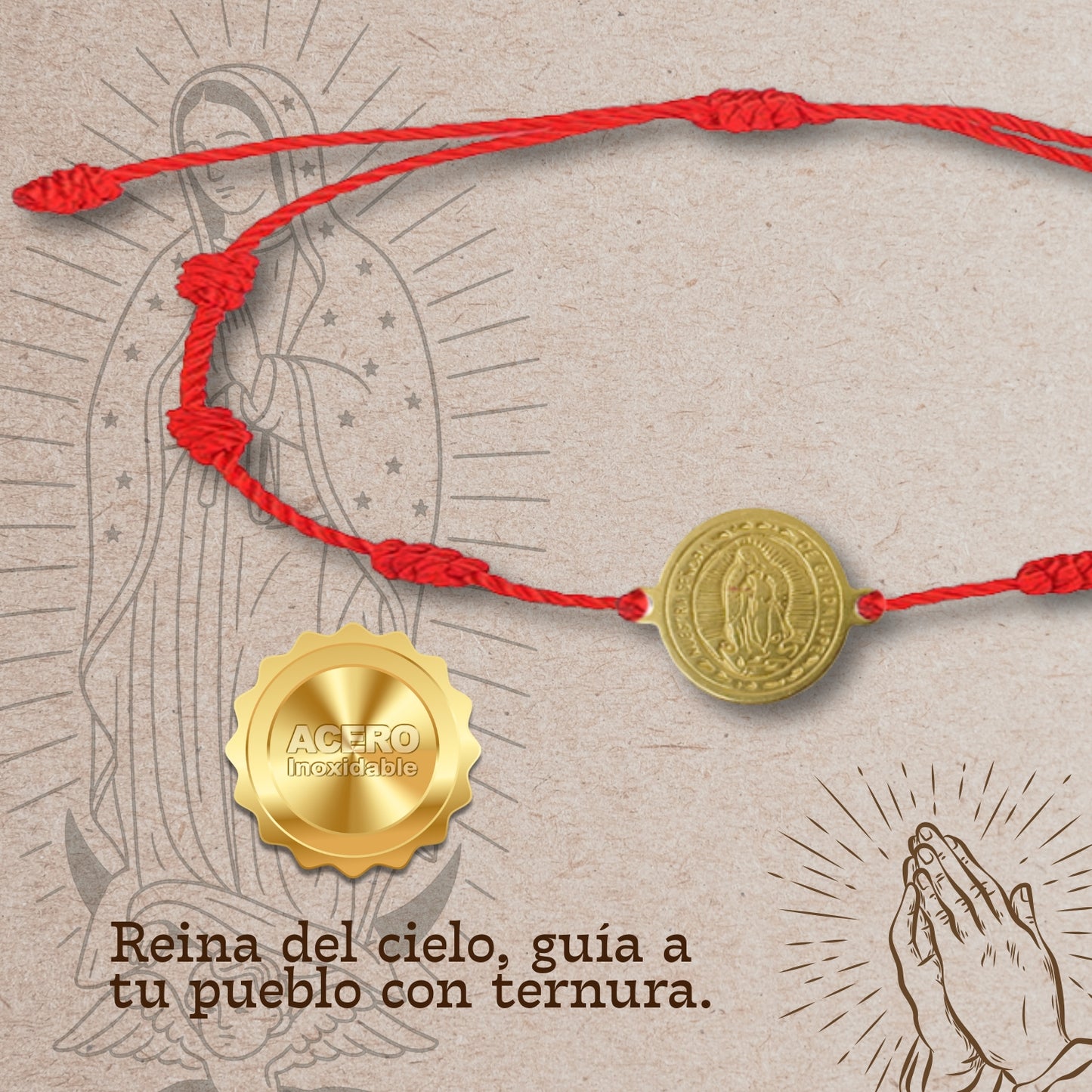Pulsera 7 nudos con Virgen Guadalupe color Dorado