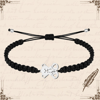 Pulsera Hilo Destino con Oso Acero Plateado