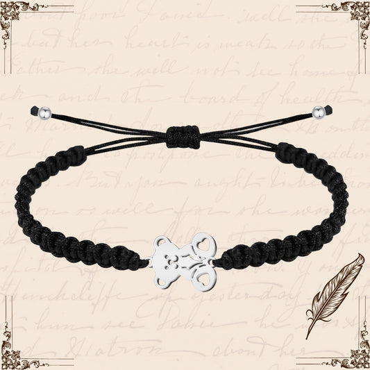 Pulsera Hilo Destino con Oso Acero Plateado