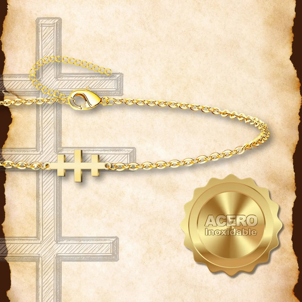 Pulsera de Cadena Cruz de las Catacumbas en Acero Dorado acabado
