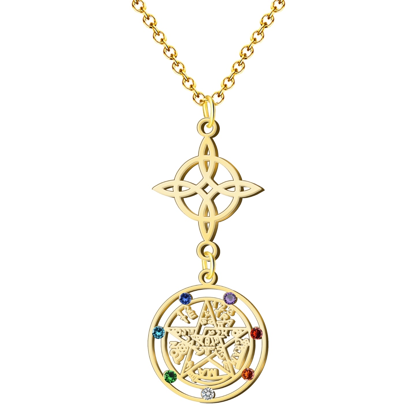 Colgante Tetragramaton con Nudo de Bruja Acero color Dorado