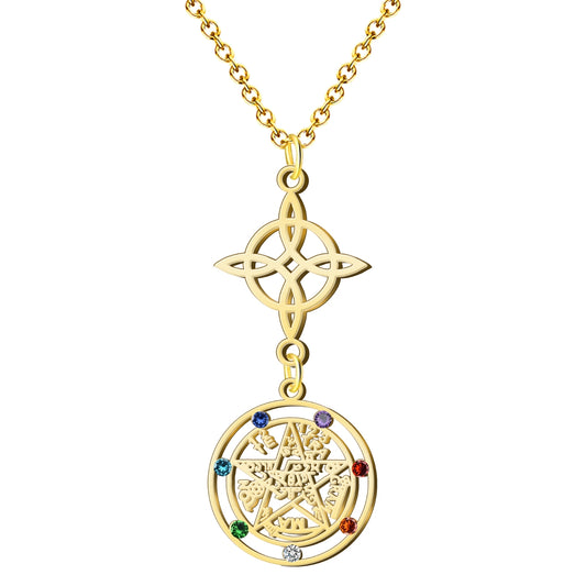 Colgante Tetragramaton con Nudo de Bruja Acero color Dorado