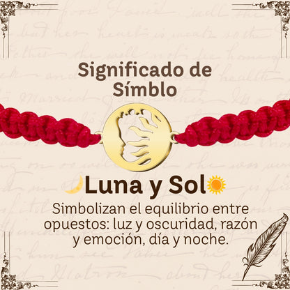 Pulsera Hilo Destino con Sol y Luna Acero Dorado