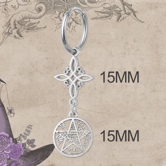 Pendientes Tetragrammaton y Nudo de Bruja Acero Inoxidable Plateado - cotigo