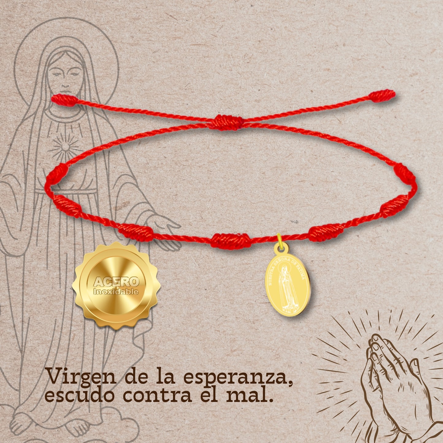 Pulsera 7 nudos con VIRGEN DE FATIMA Dorado
