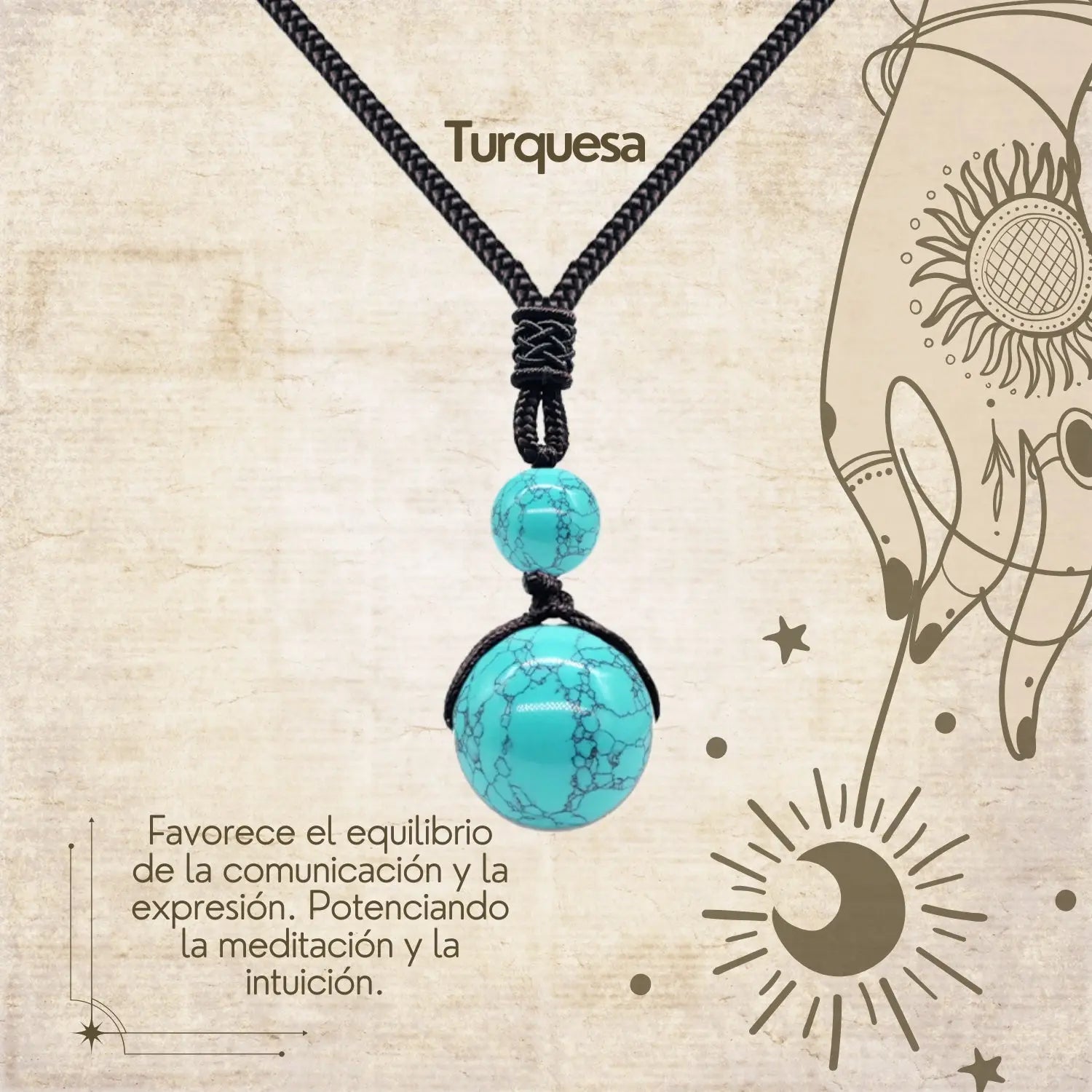 Colgante de piedra natural 14 mm 🌈 ¡Hecho a mano y con significado único! 🔮 Cuerda ajustable 40–70 cm - cotigo