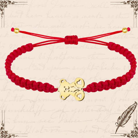 Pulsera Hilo Destino con Oso Acero Dorado
