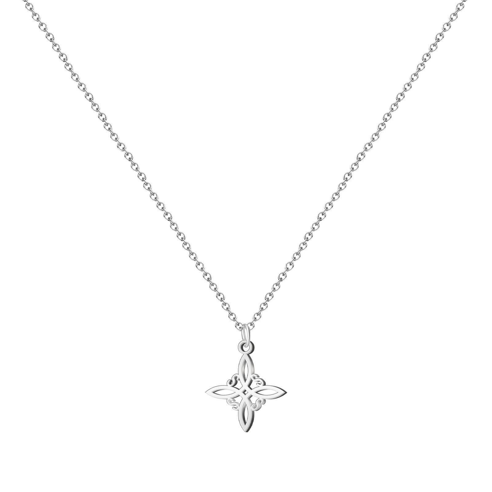 Collar Nudo de Bruja Diseño Estrella en Acero Inoxidable Plateado