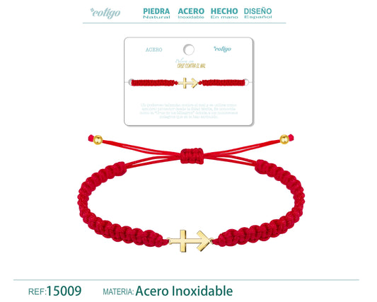 Pulsera Hilo Destino con Cruz contra el mal Acero Dorado