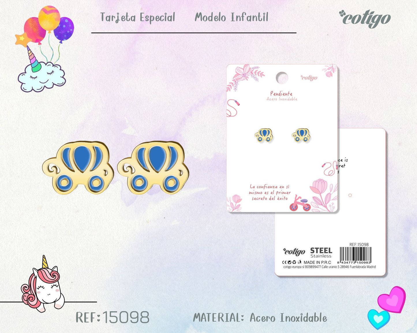 Pendiente para Niña Acero color dorado