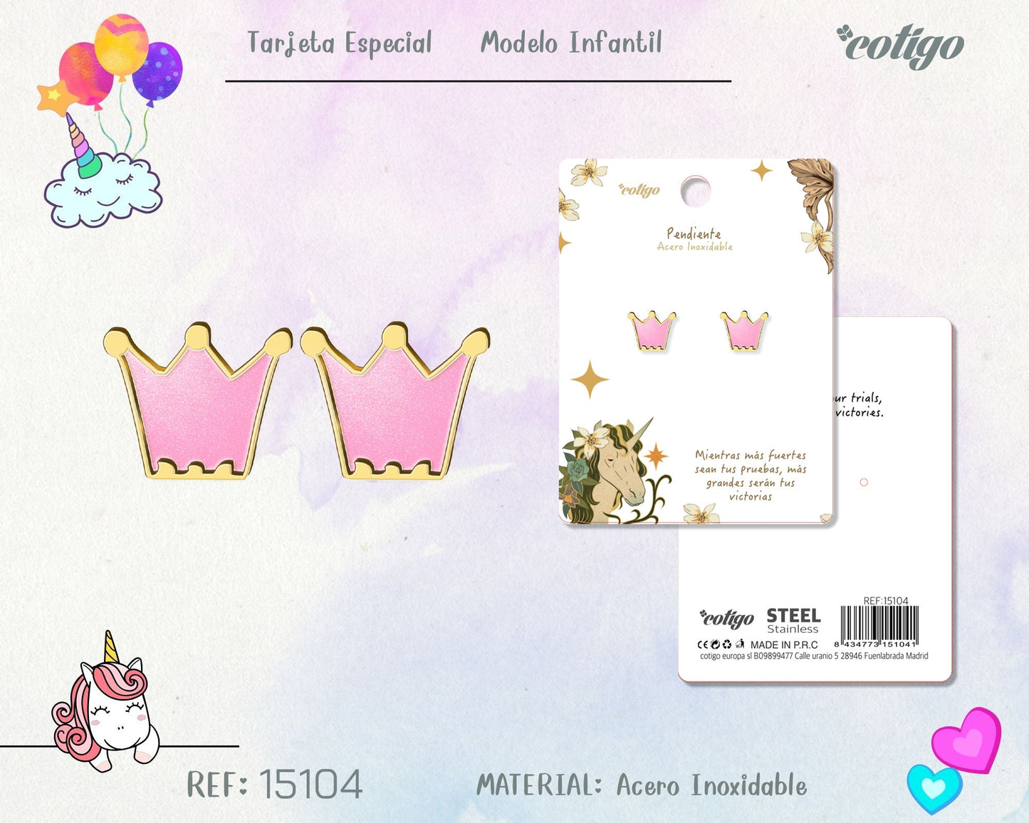 Pendiente para Niña Acero color dorado