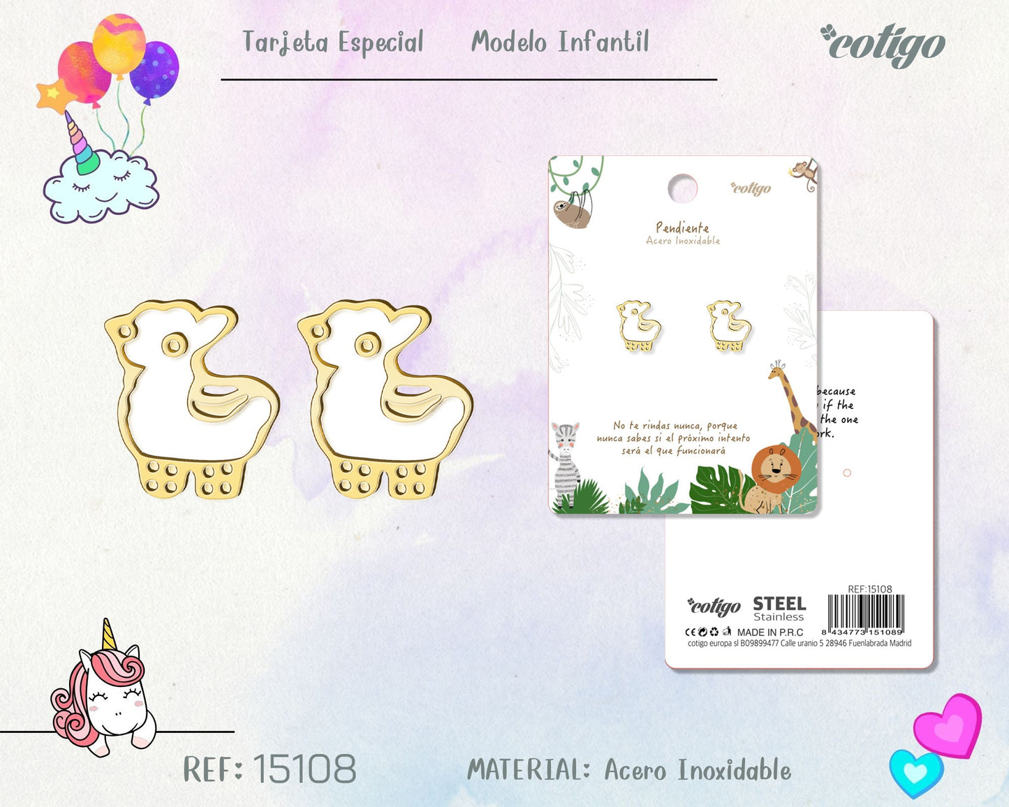 Pendiente para Niña Acero color dorado