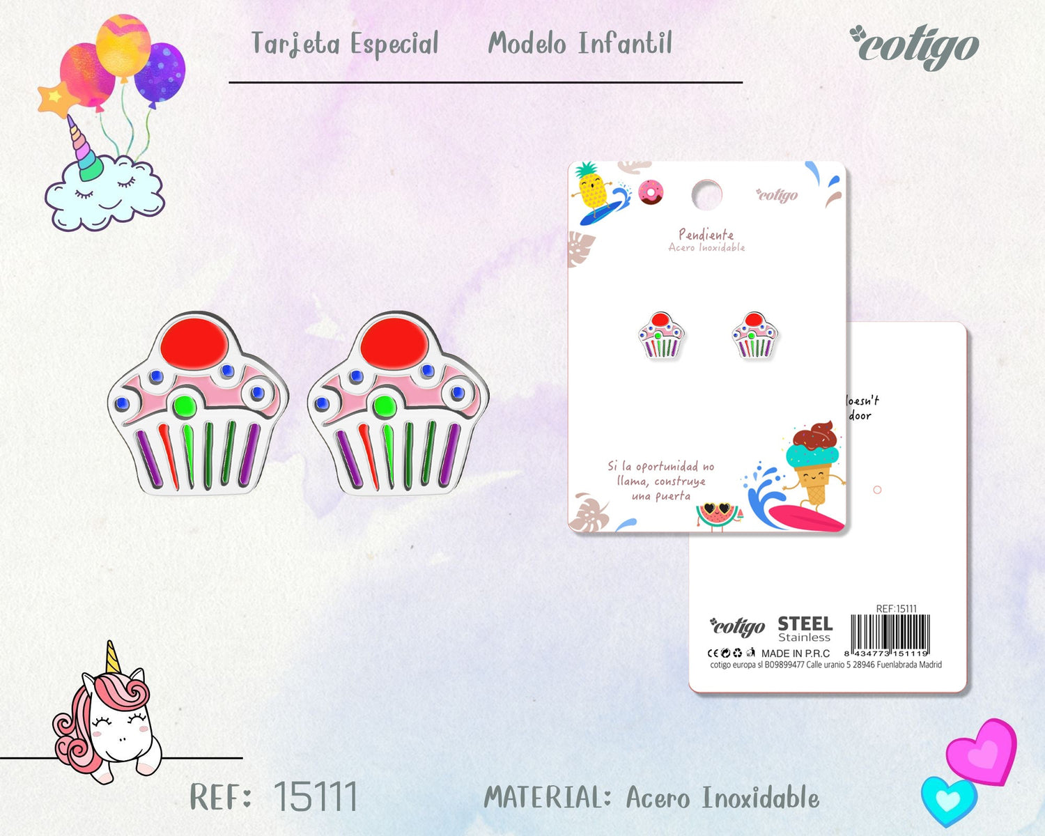 Pendiente para Niña Acero color Plateado - cotigo