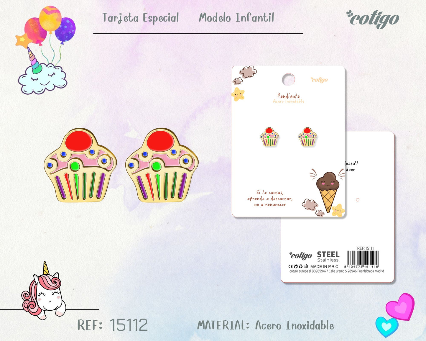 Pendiente para Niña Acero color dorado