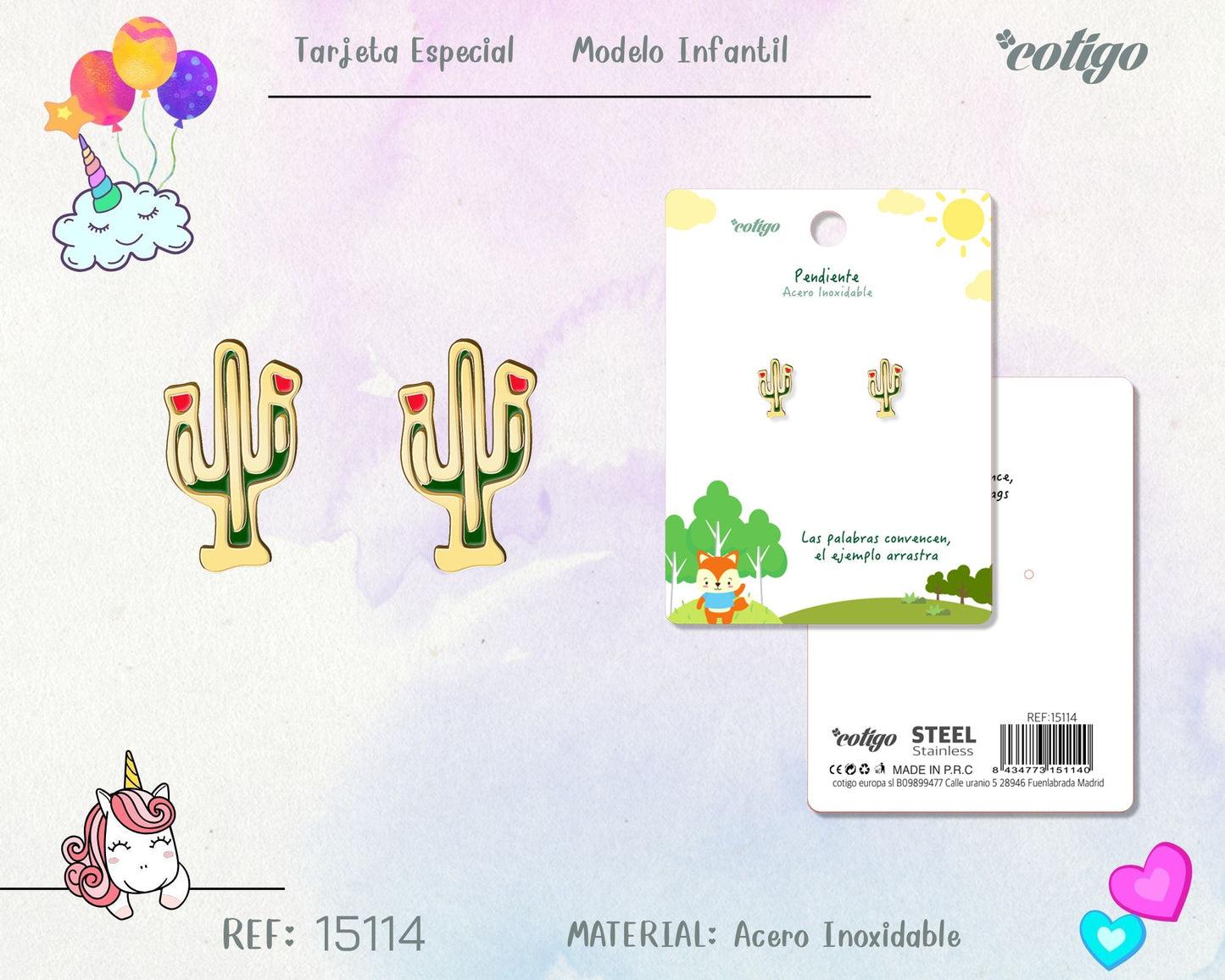 Pendiente para Niña Acero color dorado