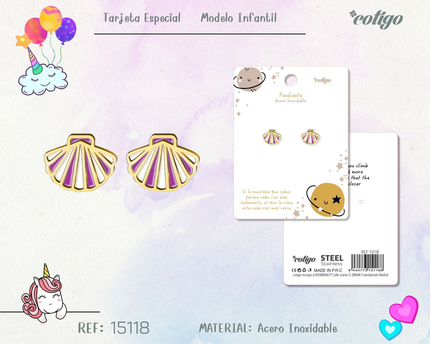 Pendiente para Niña Acero color dorado