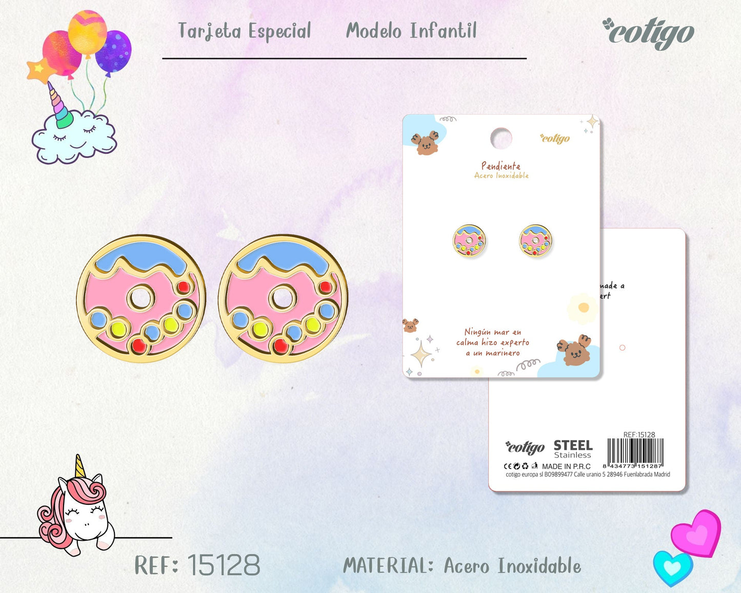 Pendiente para Niña Acero color dorado