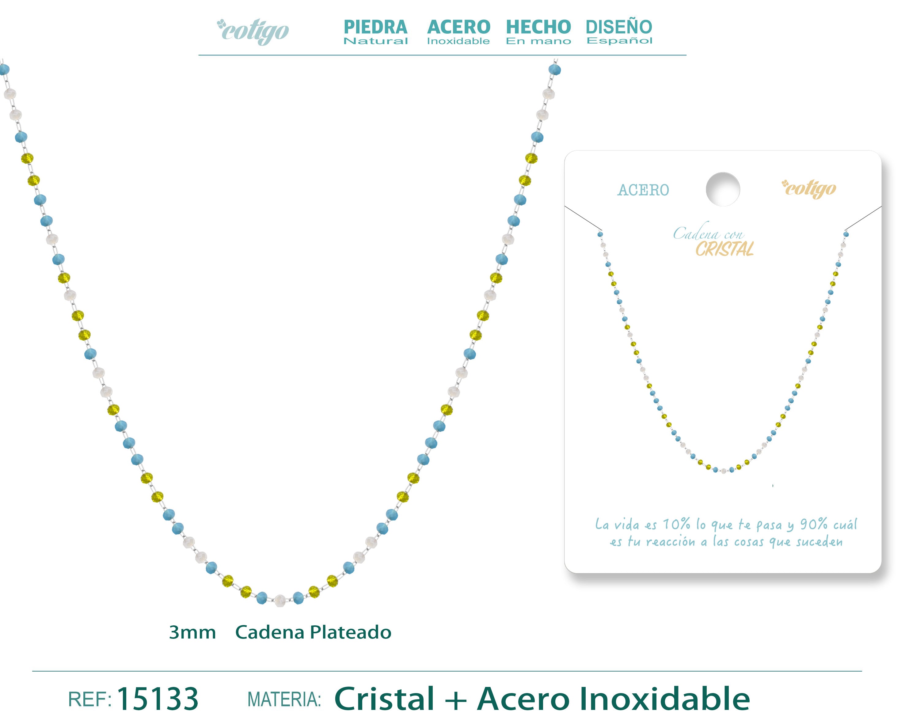 Collar de Cristales Lima, Azul y Blanco en Acero Inoxidable en acabado plateado – vista principal