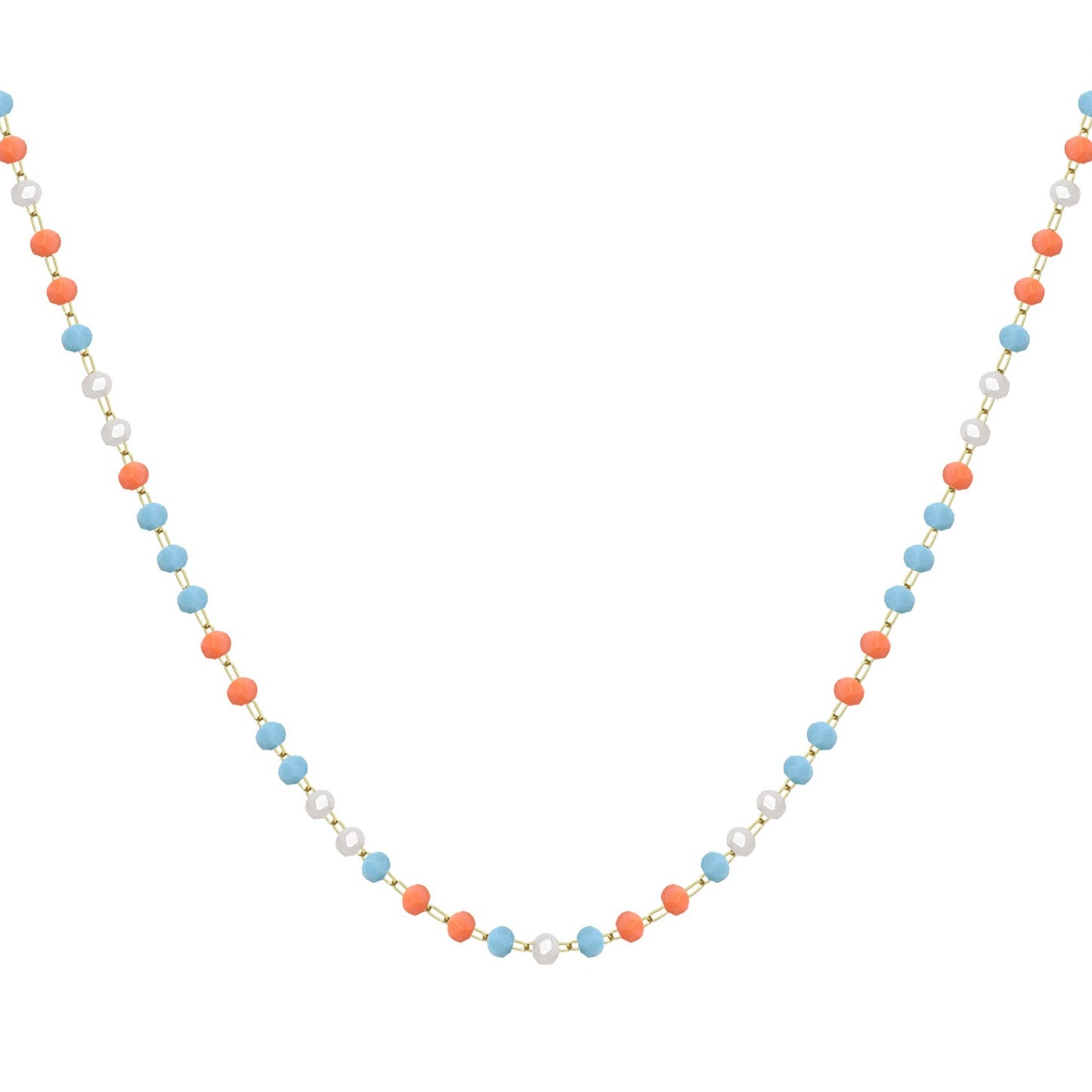 Collar de Cristales Turquesa, Coral y Blanco en Acero Inoxidable en acabado dorado – vista principal