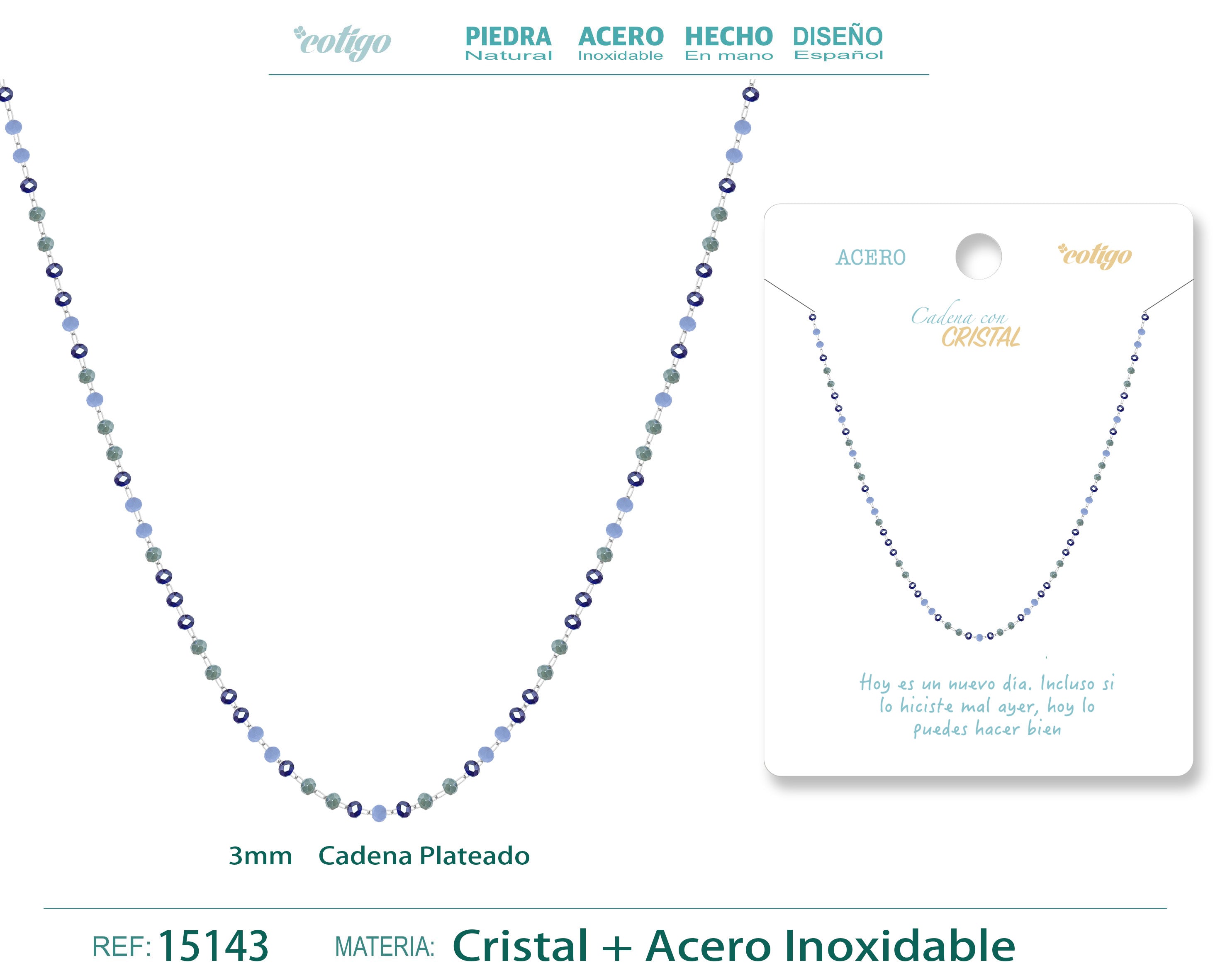 Collar de Cristales Azul Marino, Verde y Blanco en Acero Inoxidable en acabado plateado – vista principal