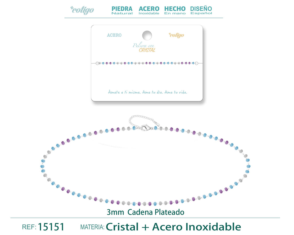 Pulsera de Cristales en Tonos Pastel en Acero Inoxidable en acabado plateado – vista principal