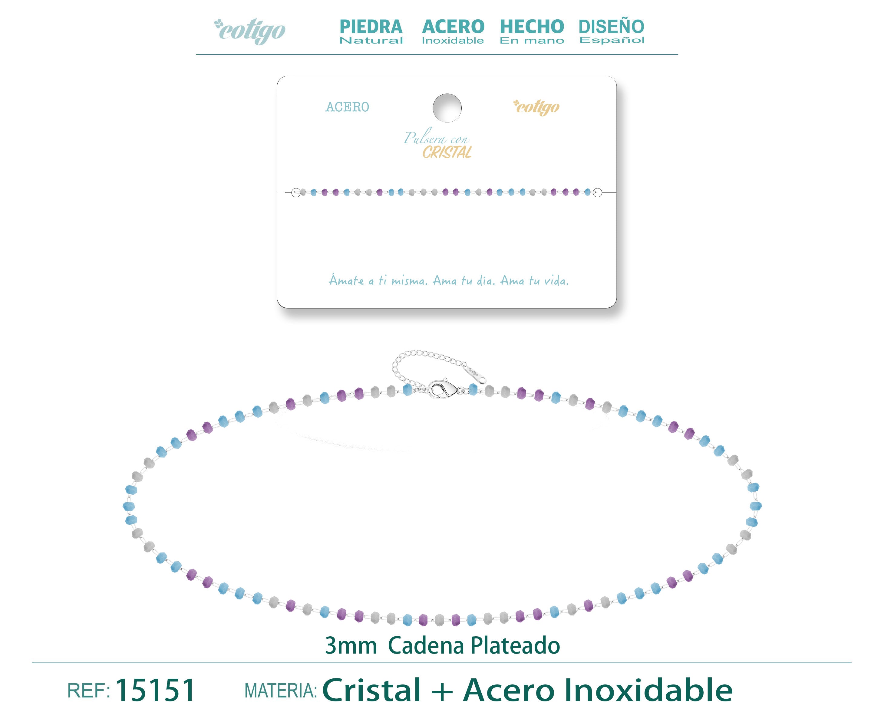 Pulsera de Cristales en Tonos Pastel en Acero Inoxidable en acabado plateado – vista principal