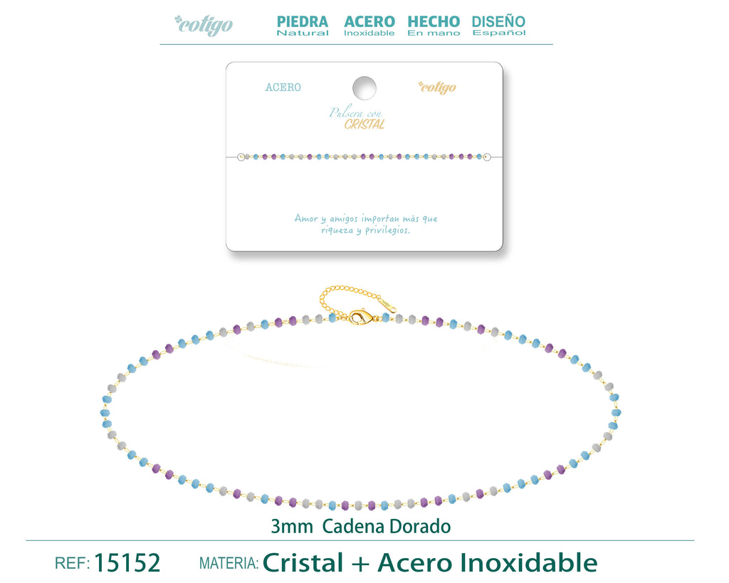 Pulsera de Cristales en Tonos Pastel en Acero Inoxidable en acabado dorado – vista principal