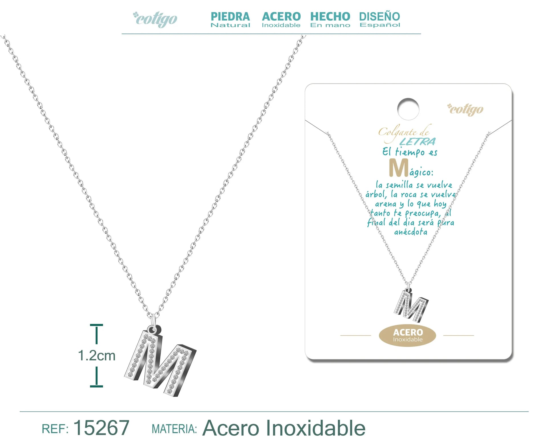 Collar Letra M Color Plateado - cotigo