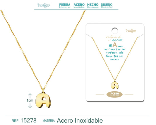 Collar Acero Letra A color Dorado