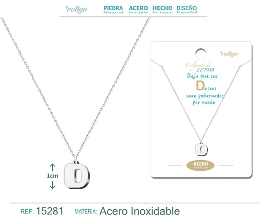 Collar Acero Letra D color Plateado