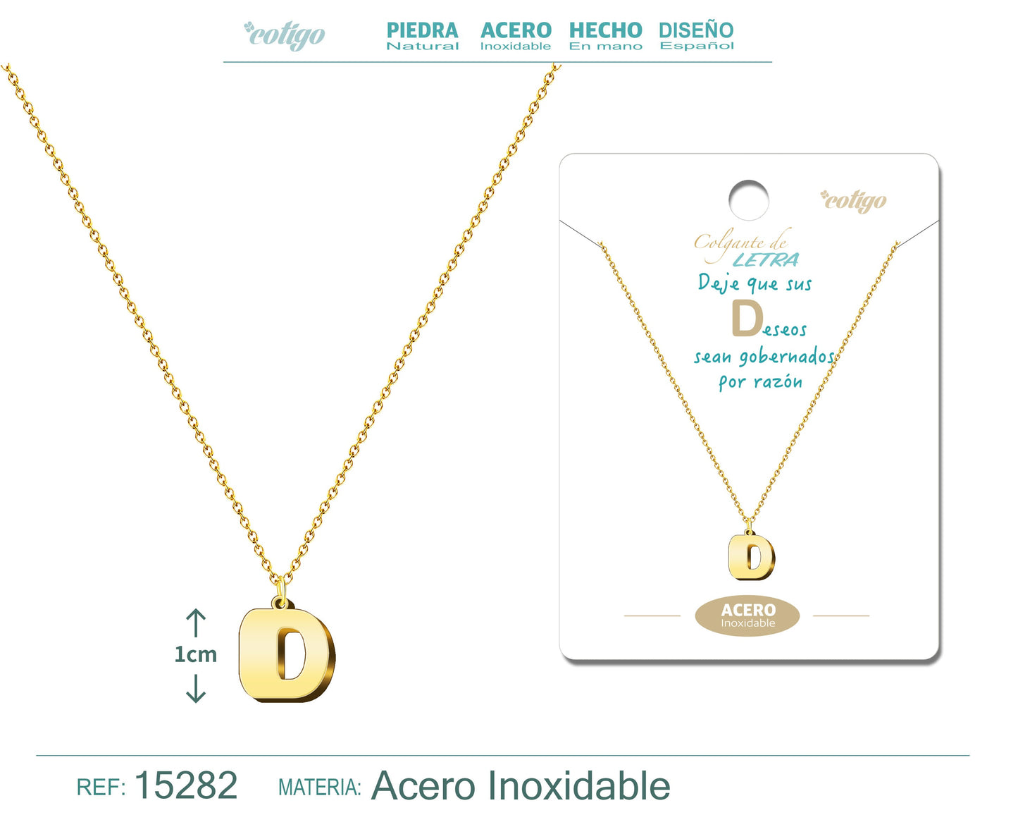 Collar Acero Letra D color Dorado