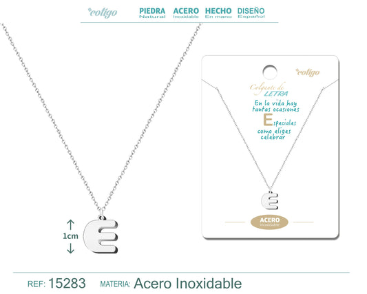 Collar Acero Letra E color Plateado