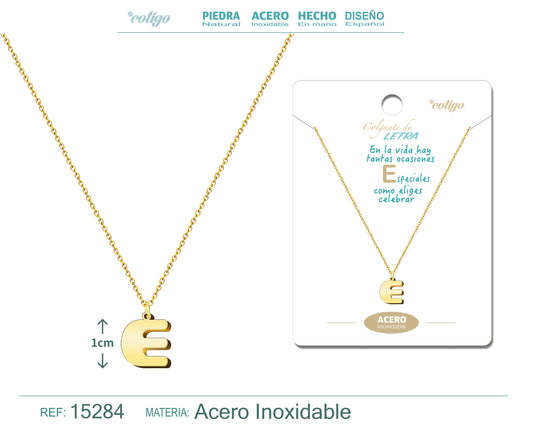 Collar Acero Letra E color Dorado