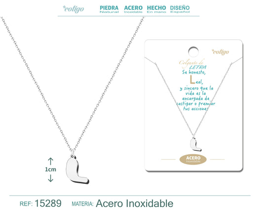 COLLAR ACERO LETRA L COLOR PLATEADO