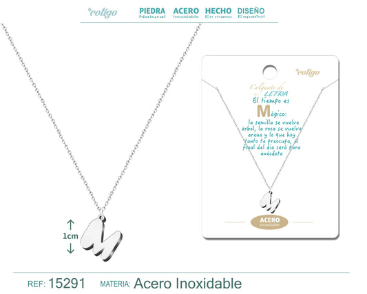 Collar Acero Letra M color Plateado