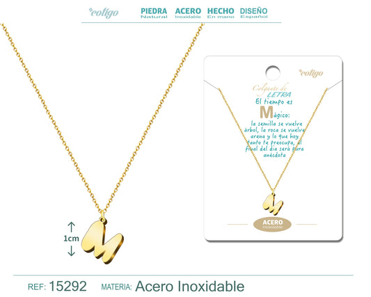Collar Acero Letra M color Dorado