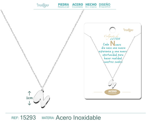 Collar Acero Letra N color Plateado
