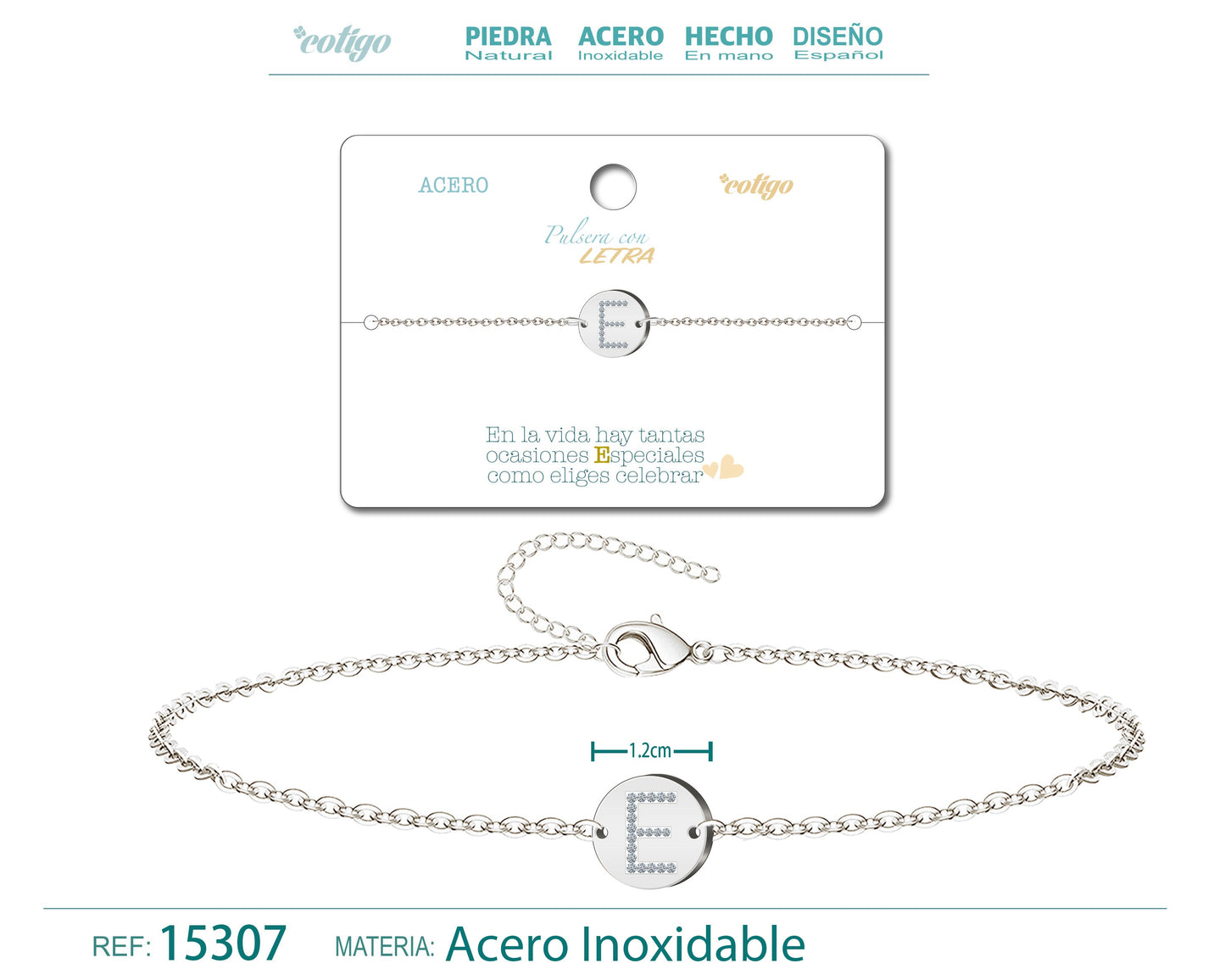 Pulsera Letra E Color Plateado