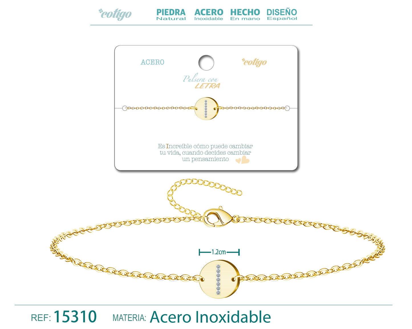 Pulseira Letra I Cor Dourada