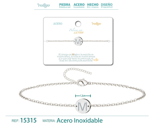 Pulsera Letra M Color Plateado