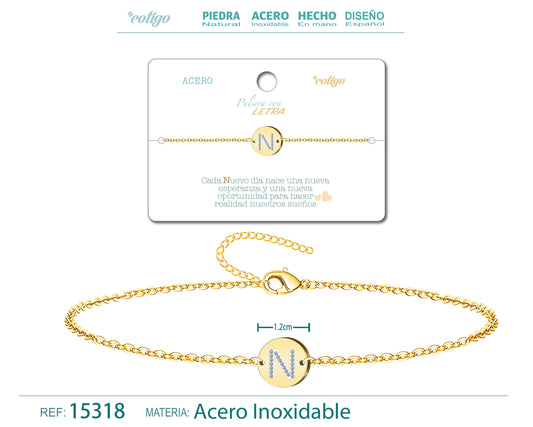 Pulsera Letra N Color Dorado