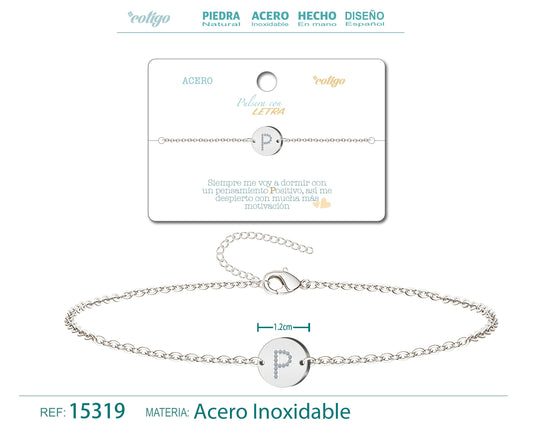 Pulsera Letra P Color Plateado