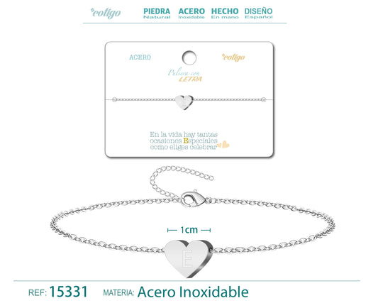 Pulsera Letra E Color Plateado