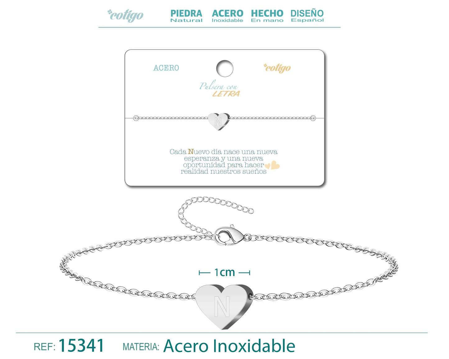 Pulsera Letra N Color Plateado